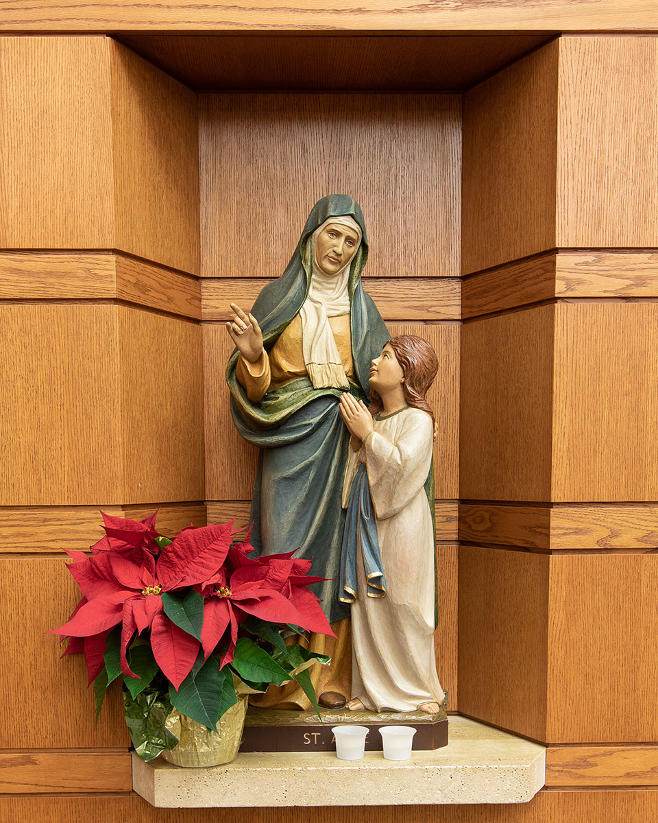 Saint Leo - statue with poinsettias